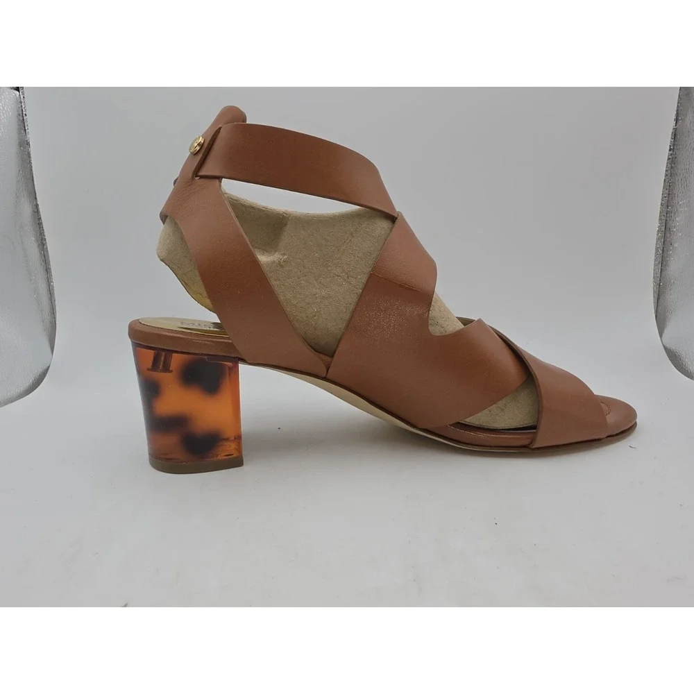 MICHAEL Michael Kors Maribella Luggage Brown Leather Sandals Tortoise Heel Sz 10